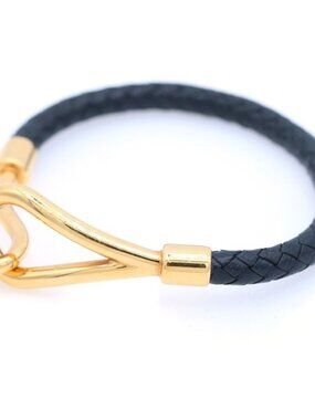 Hermes Jumbo Bracelet Leather Black Gold
